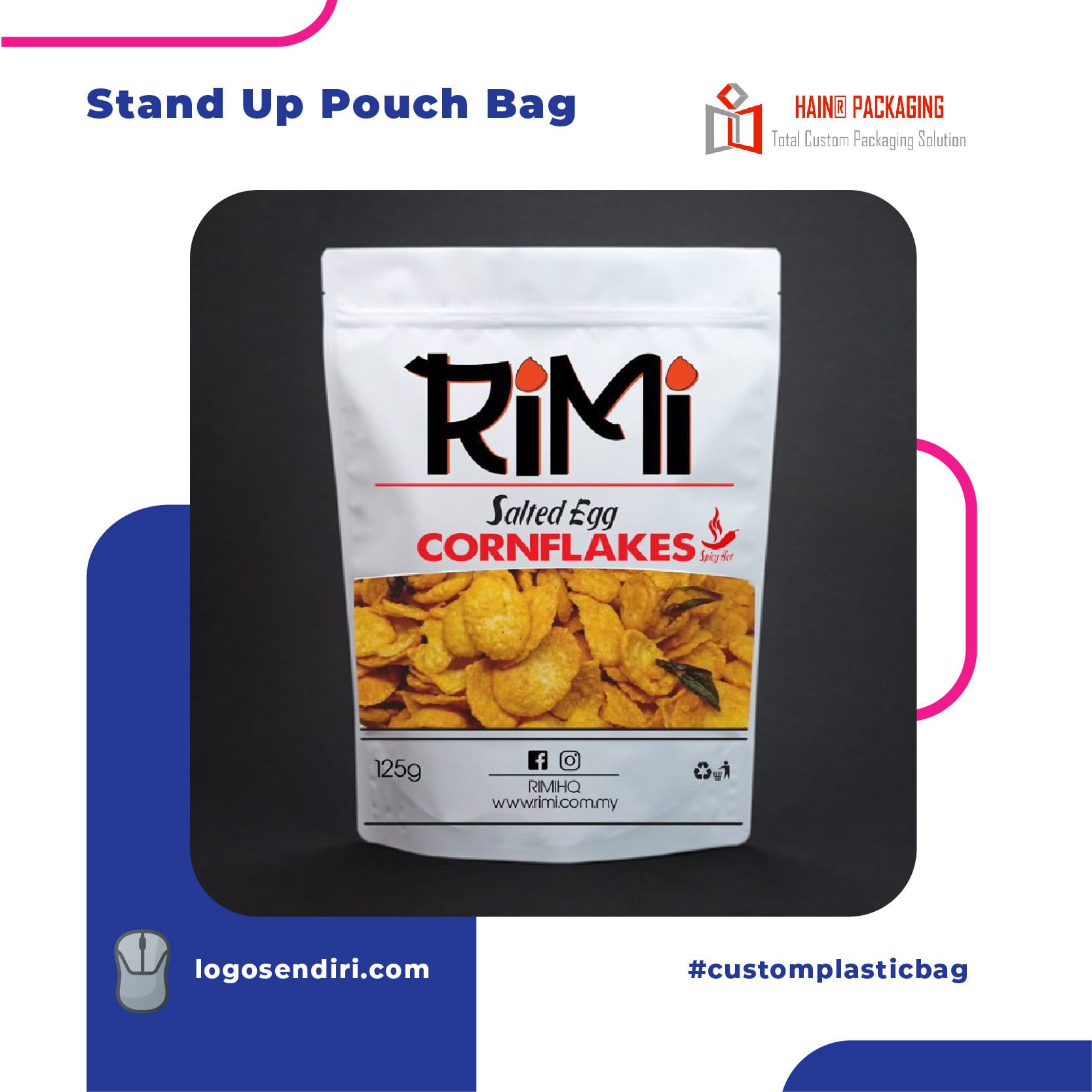 Beg stand up pouch custom dengan anggaran harga berpatutan