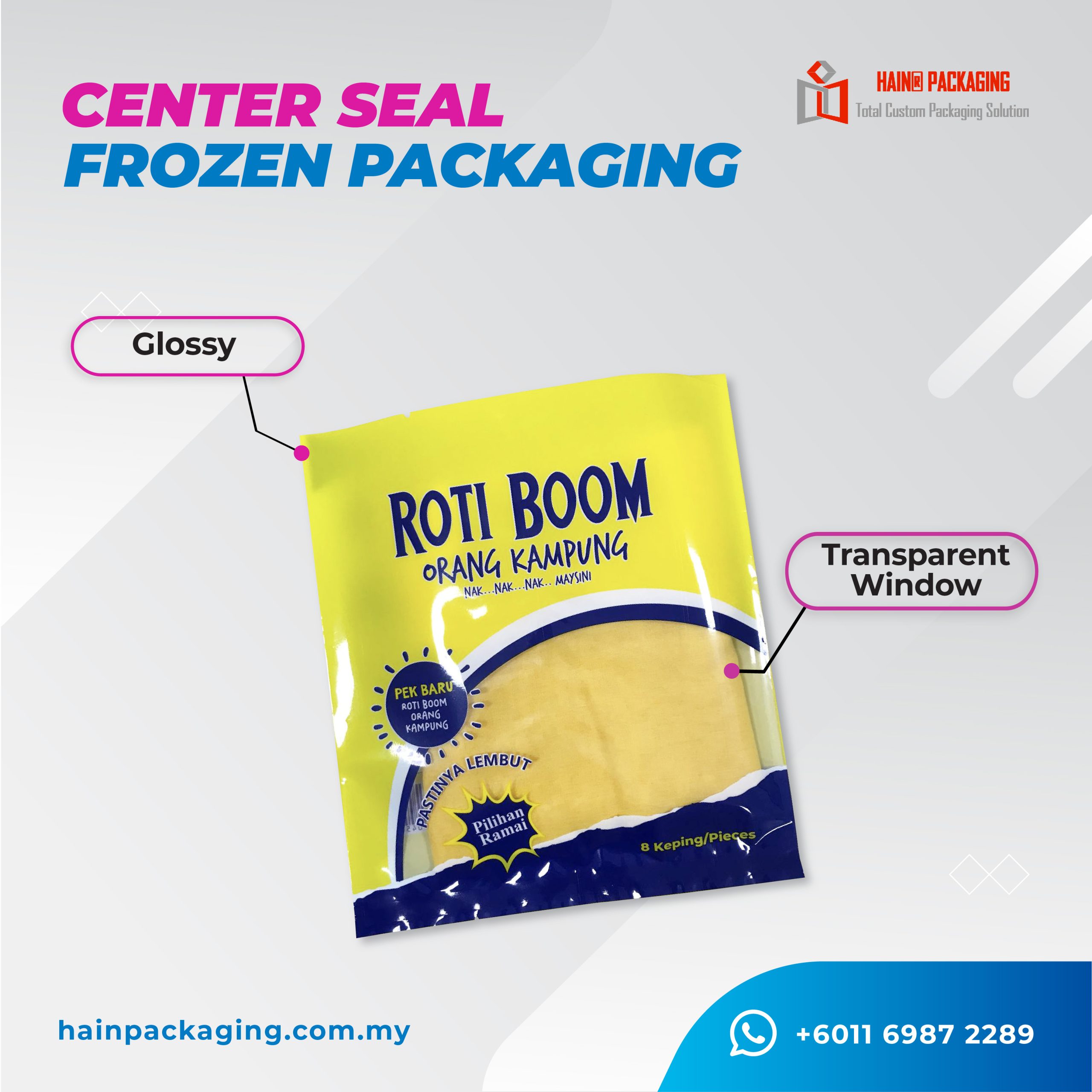 Center seal pouch untuk produk beku dan roti