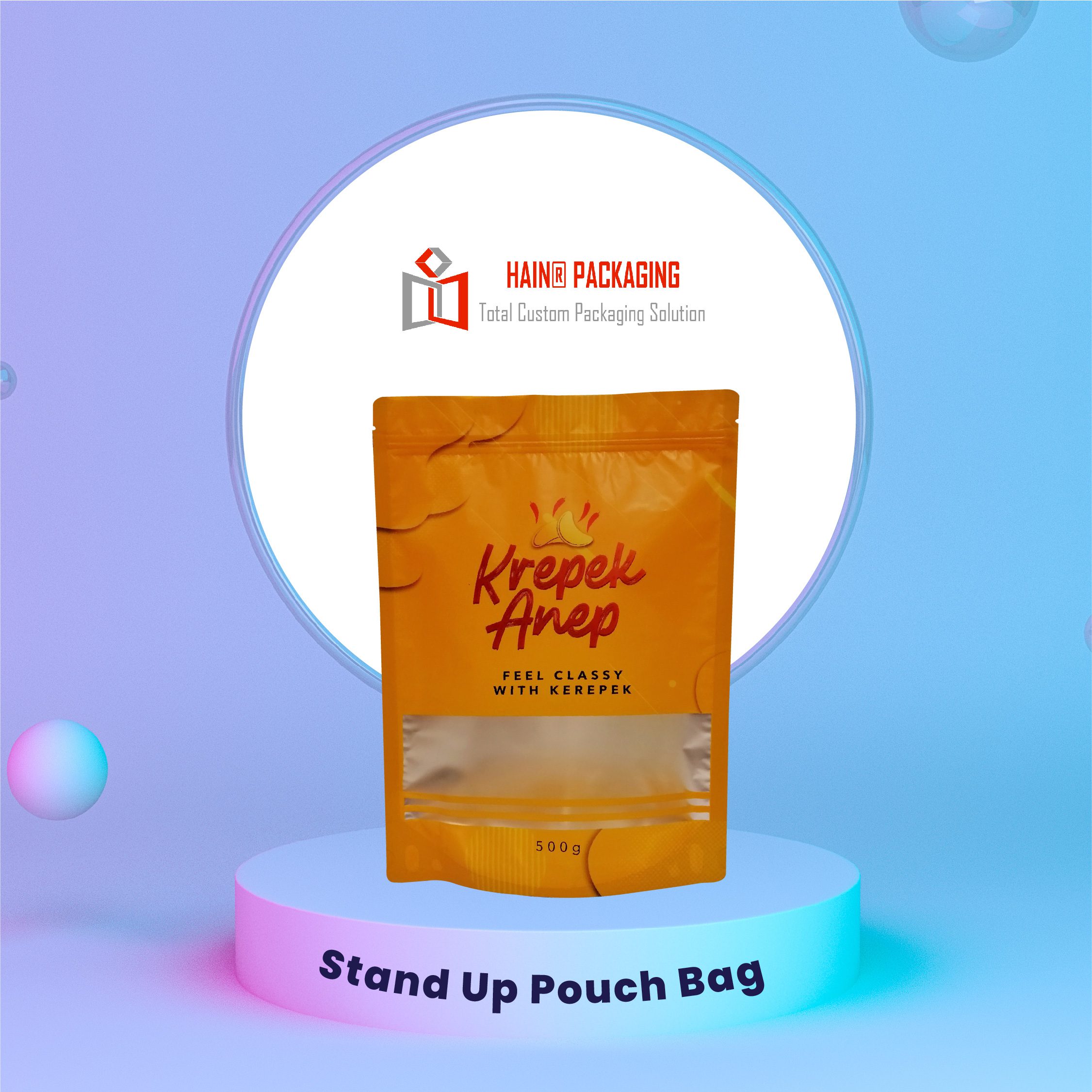 Beg stand up pouch untuk kerepek dengan window