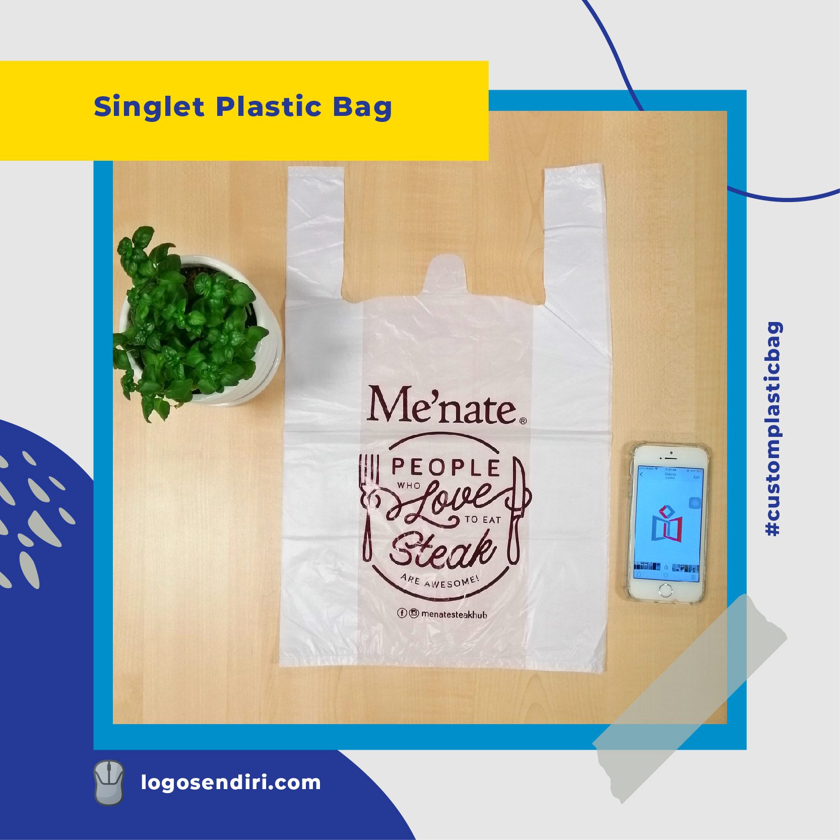 Plastik singlet bercetak logo syarikat - contoh pembungkusan custom untuk perniagaan