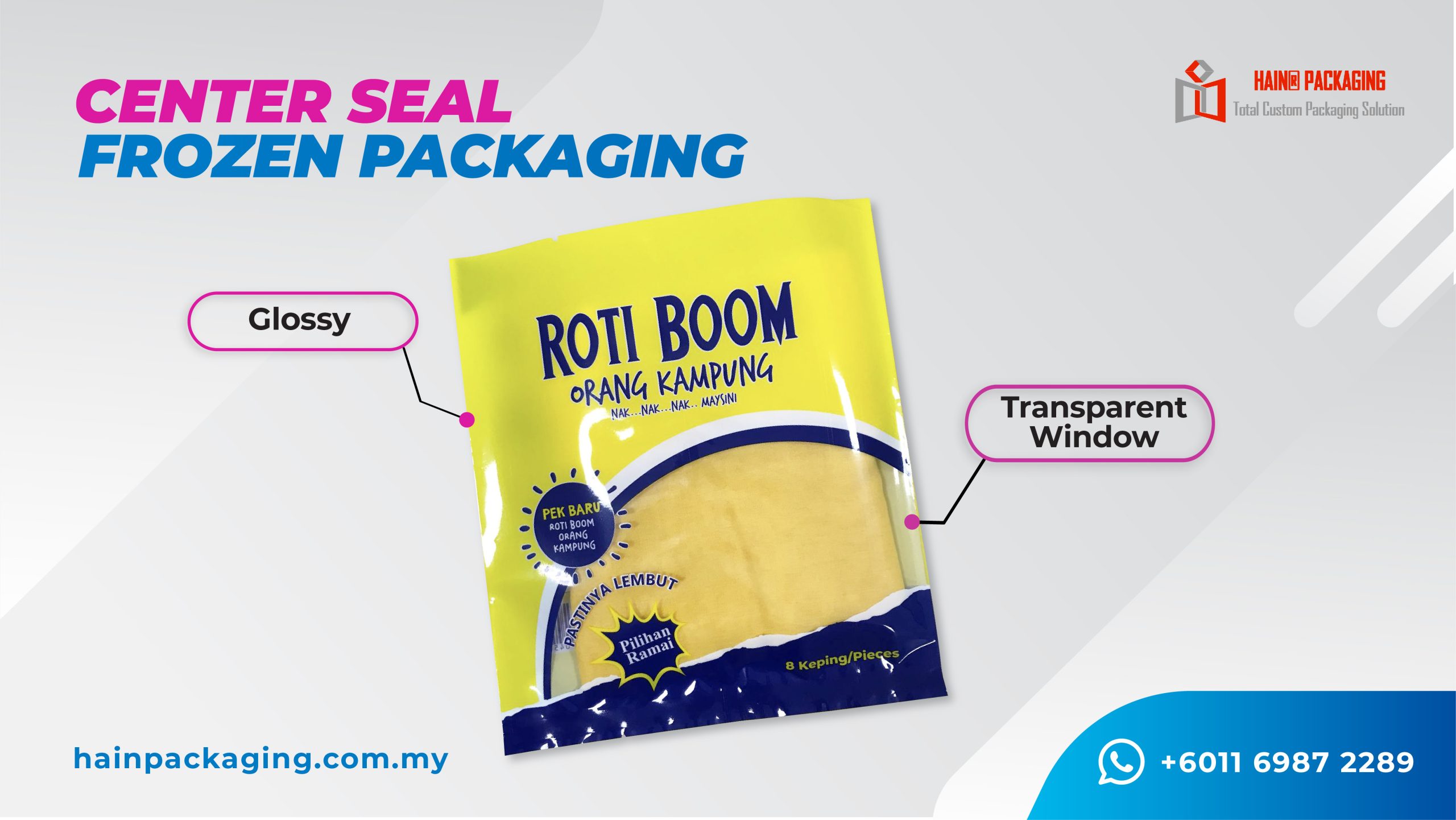 Center seal pouch untuk pembungkusan makanan beku