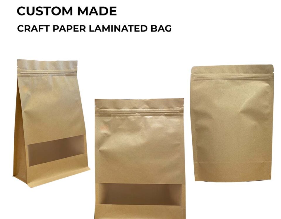 Three brown craft paper bags with windows, displayed against a white background.