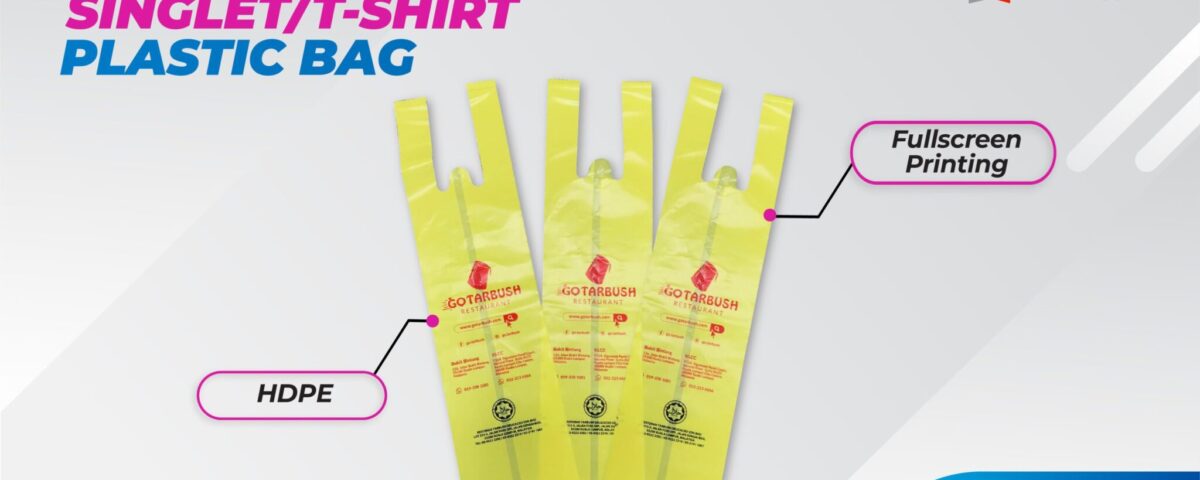 Three yellow singlet-style plastic bags displayed against a light background with text labels.