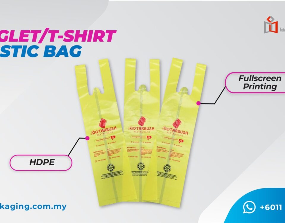 Three yellow singlet-style plastic bags displayed against a light background with text labels.